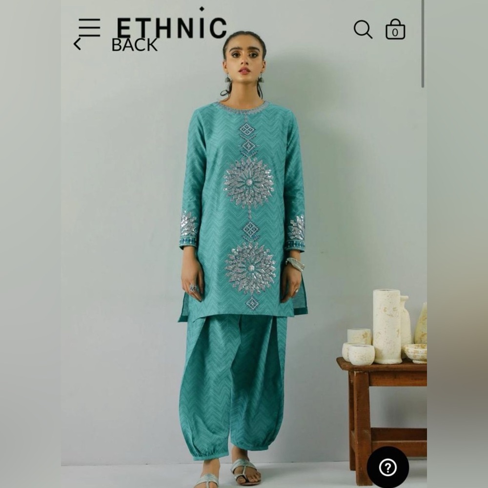 Teal Ethnic Embroidered Kurta Set